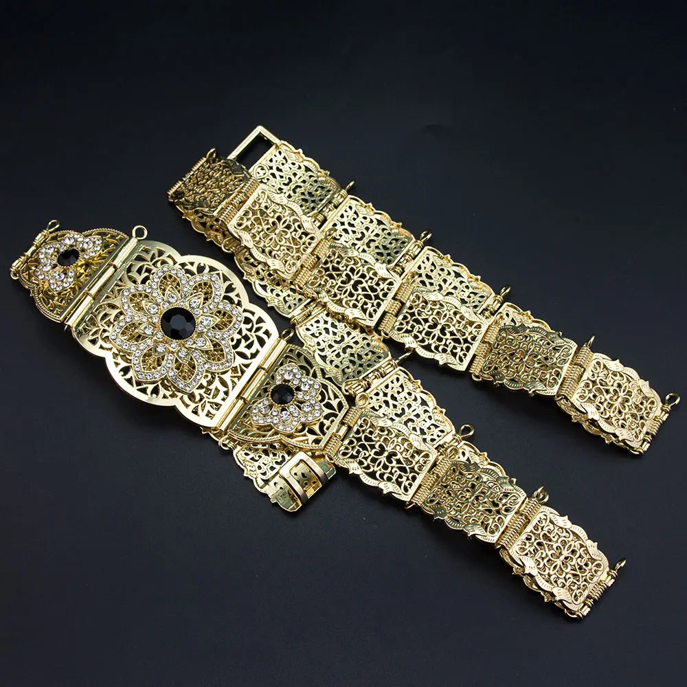 Sunspicems Moroccan Caftan Belt Gold Color Red Green Stone Algeria Wedding Dress Kaftan Abaya Arab Waist Chain Bridal Jewelry