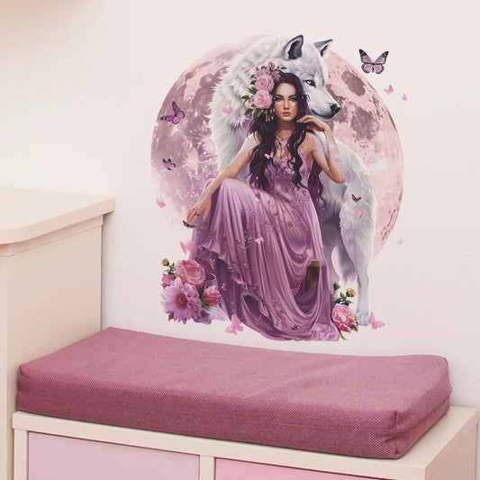 Purple Wolf Girl Vinyl Wall Decal For Kids Room Decoration Room Decor Bedroom Accessories Wall Art Home Decoration Wall Decor