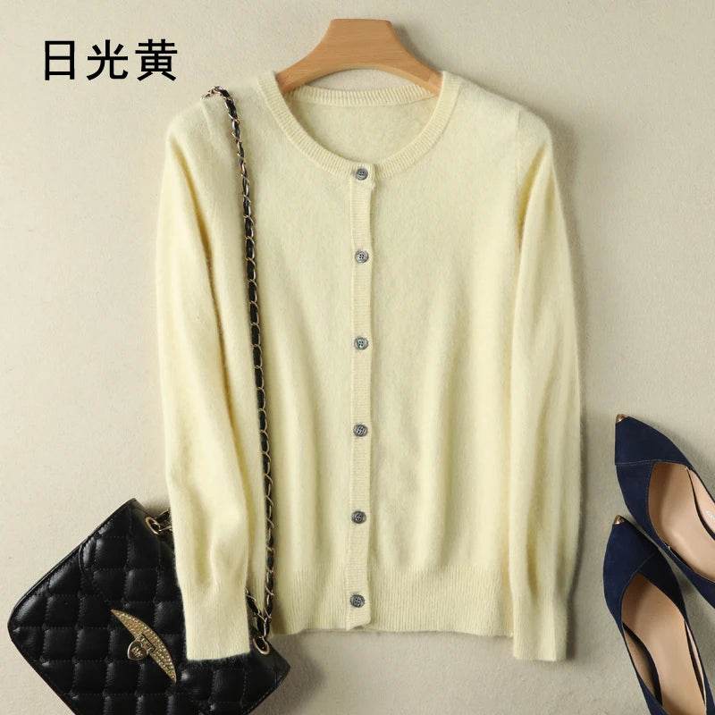Women Cardigan Large Size Warm Pure Mink Cashmere Sweaters O-neck Loose Coat Female Sweater Ladies' Jacket Solid Knit Cardigans - AIAZ