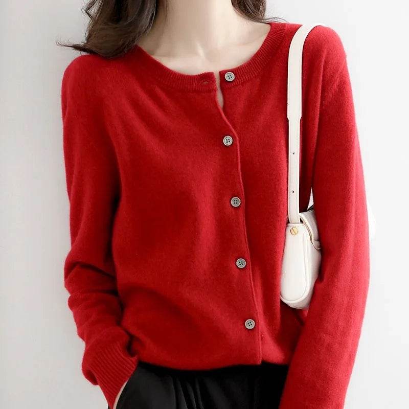 Women Cardigans Sweater O-neck Spring Autumn Knitted Cashmere Cardigans Solid Single Breasted Womens Sweaters DF4934 - AIAZ