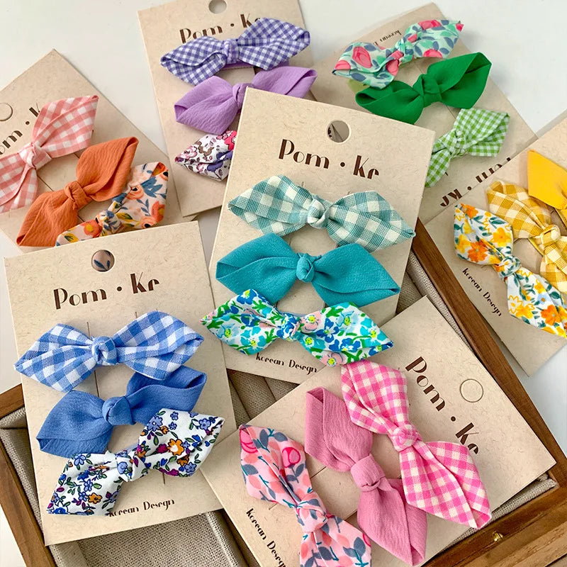 3 Pcs/lot Bows Hairpin Set for Baby Girls Cute Floral Hair Clips Plaid Bangs Clip Korean Hair Accessories Sweet Kids Headdress