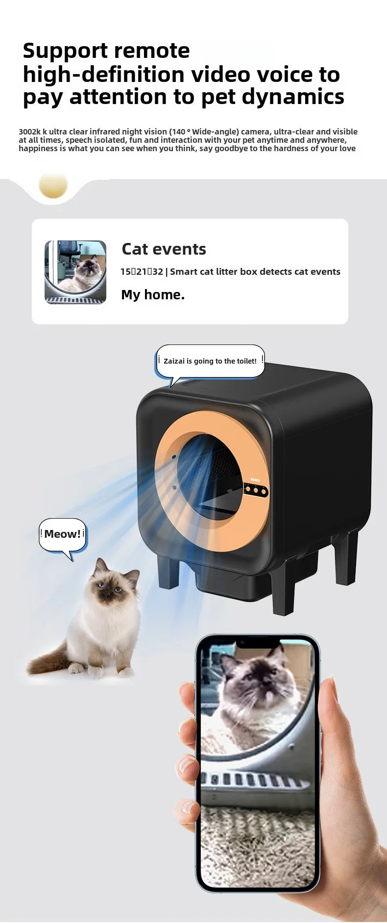 Intelligent Cat Litter Box, Cat Toilet, Electric APP Control Pet Litter Box, Large Size, Automatic Feces Shovel, Anti Splash