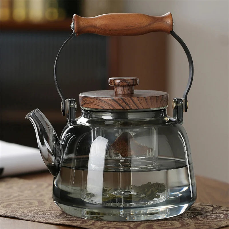 1000ML Embossed High Borosilicate Glass Teapot With Tea Strainer Infuser Flower Puer Kungfu Tea Set Kettle Lifting Beam Tea Pot