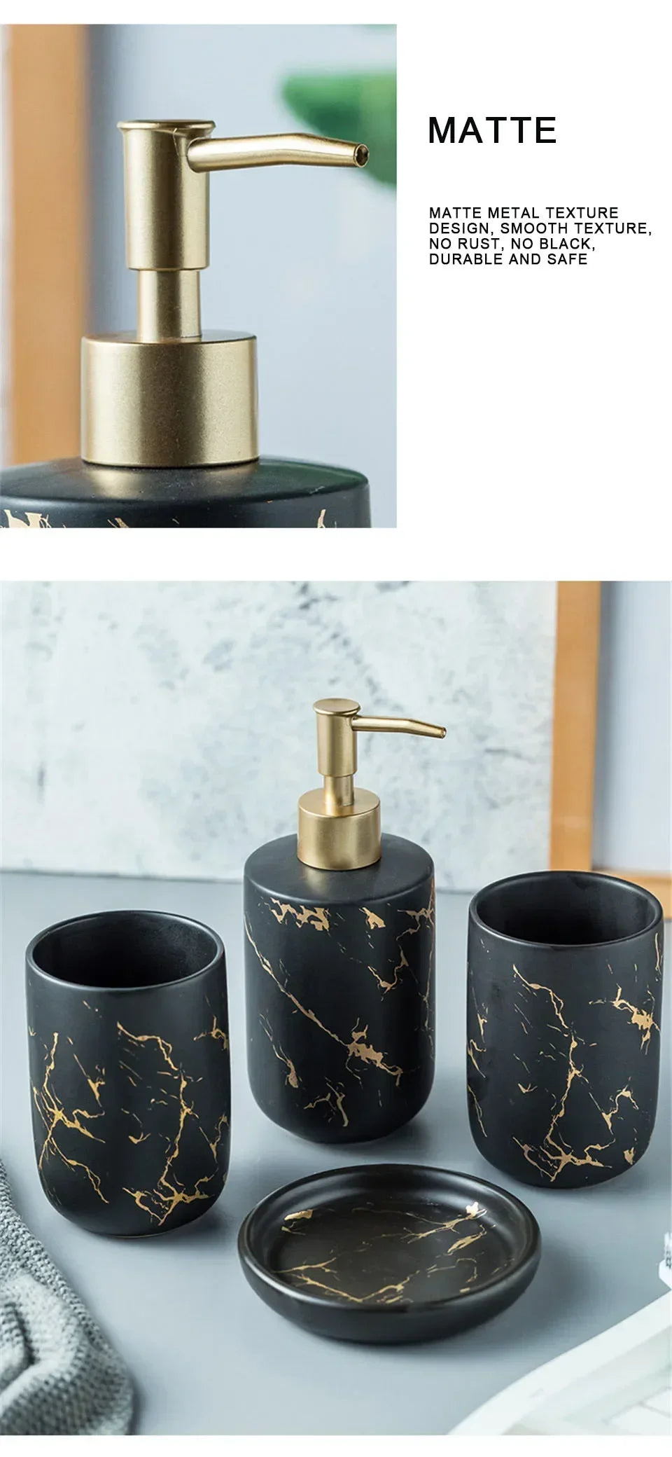 Marble Soap Dispenser Pump Bottle Ceramic Bathroom Accessory Set  Home Couple Mouthwash Cup Soap Dish Washing Tools Luxury