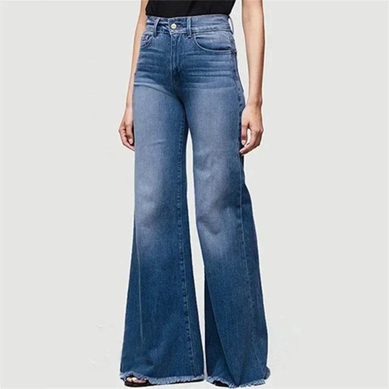 Mid Waist Flared Jeans Women Elegant Commuter Denim Pants Ladies Comfortable Casual Wide Leg Trousers Trend Streetwear Washable - AIAZ