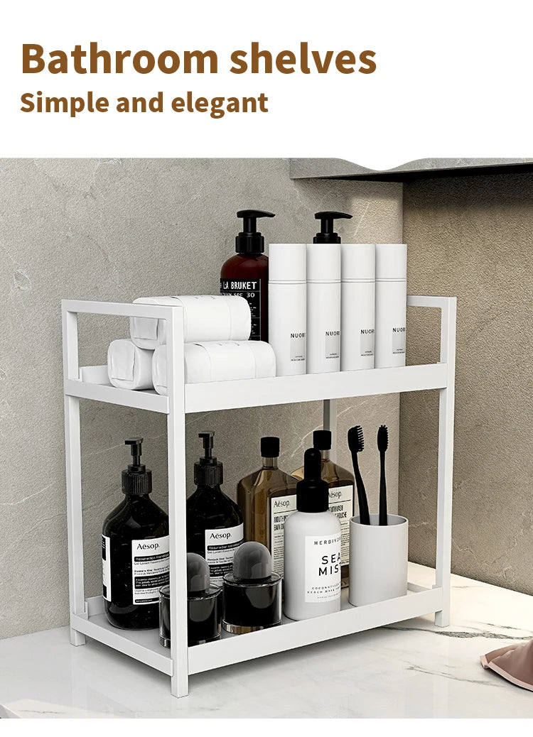 2 tier Multifunctional Countertop Storage Rack,Bathroom cosmetic Storage,Kitchen spice holder,Large-Capacity,Black and white