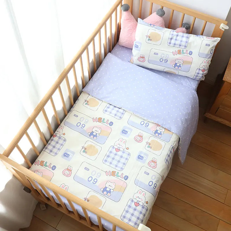 Baby Bedding Set Soft Cotton Baby Cot Kit Crib Bedding Set Quilt Duvet Cover Pillow Pilowcase Sheet Bumpers Baby Room Decoration