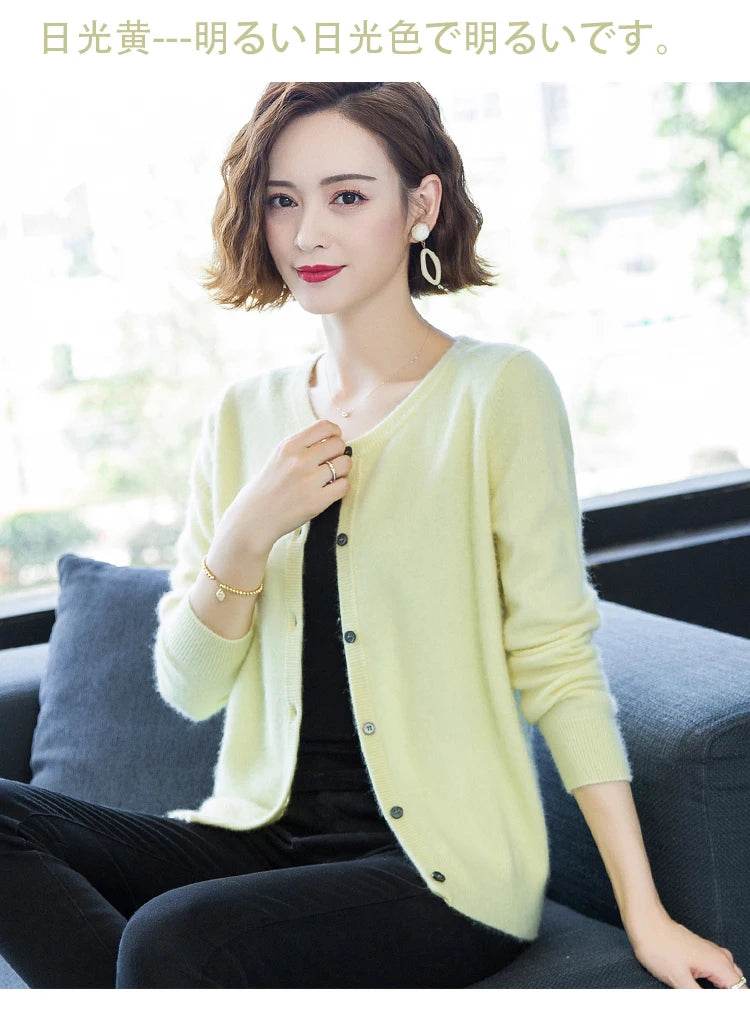 Women Cardigan Large Size Warm Pure Mink Cashmere Sweaters O-neck Loose Coat Female Sweater Ladies' Jacket Solid Knit Cardigans - AIAZ