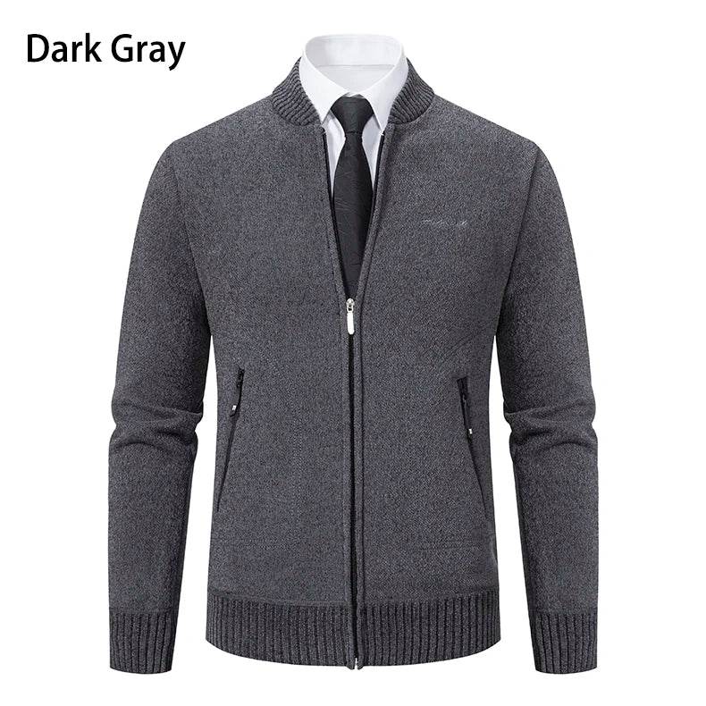2023 Knitwear Spring and Autumn Men's Stand-up Collar Thick Warm Cardigan Sweater Winter Loose Casual Coat - AIAZ