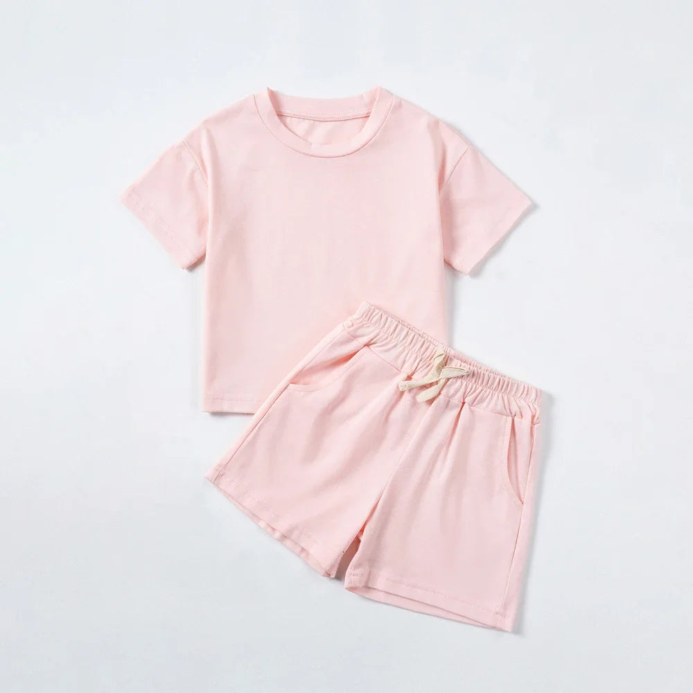 Summer Cotton Toddler 2pcs Boys Girls Printed Round Neck Top + Shorts Set Comfortable Skin-friendly Casual Clothing 2024 New