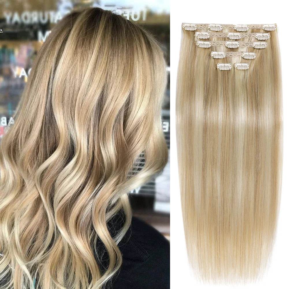 BHF Clip in Hair Extensions Human Hair Straight Remy Hair Natural Black Light Brown Honey Ombre Hair Extensions With Clips 70g - AIAZ