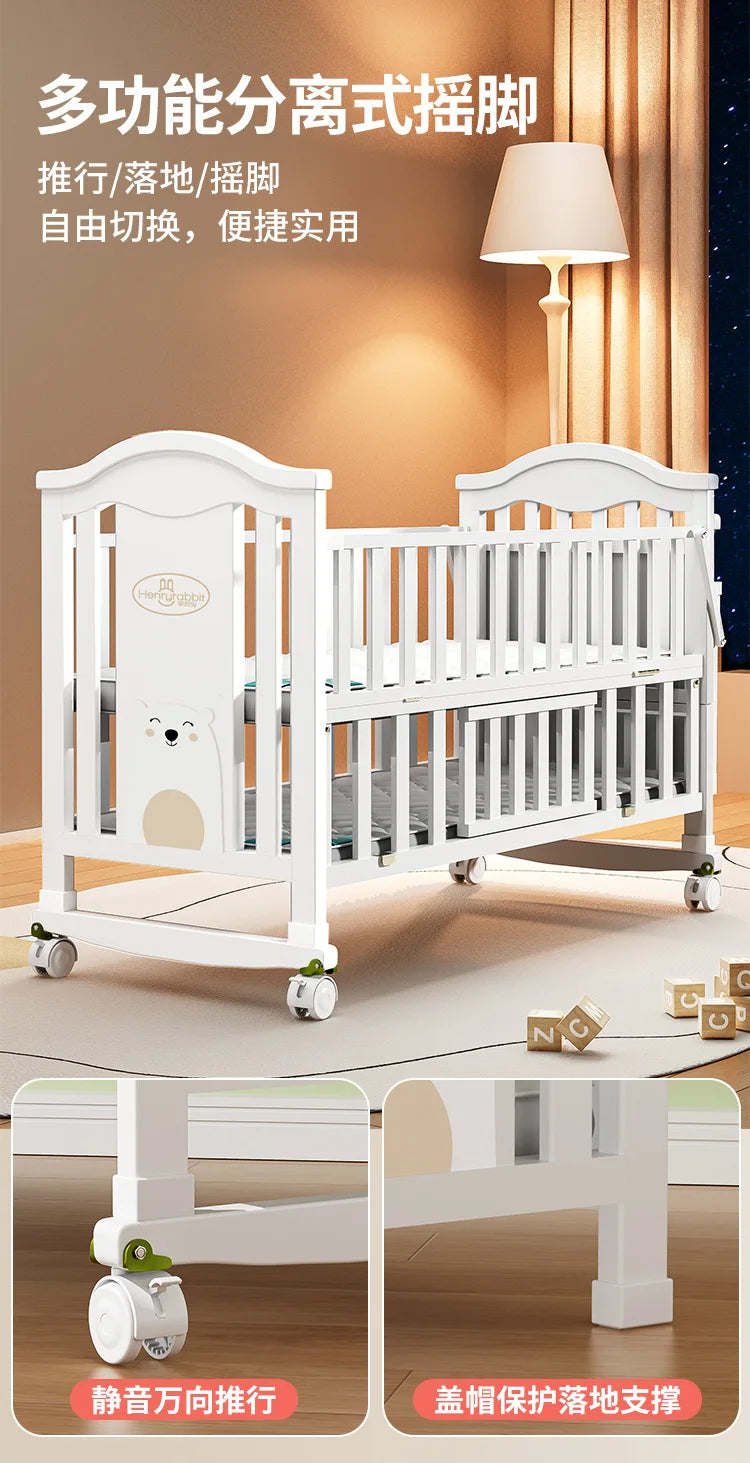 Crib solid wood European style movable baby bb newborn multi-functional cradle children's splicing large bed