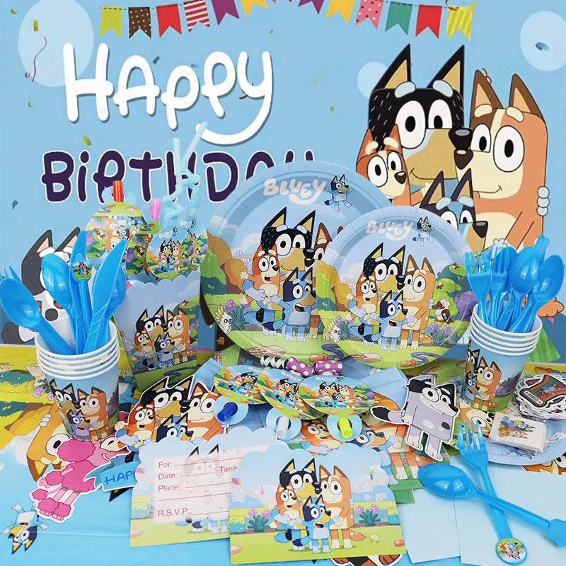New Bluey Birthday Party Decoration Latex Balloons Bingo Aluminum Film Balloon Disposable Tableware Kids Event Supplies Backdrop - AIAZ