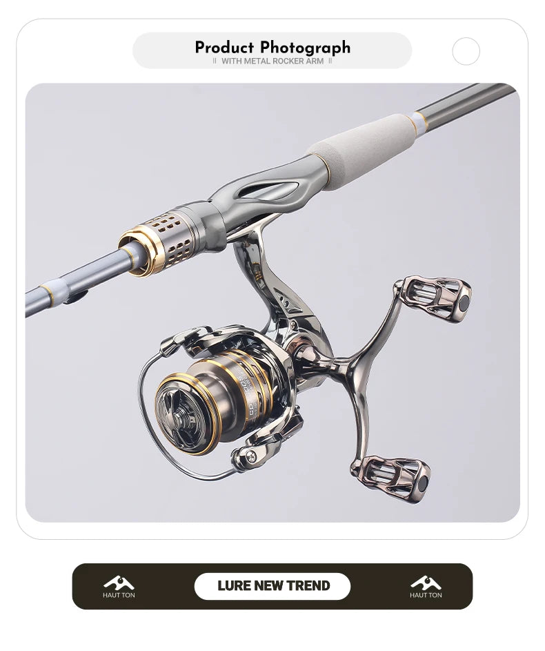 HAUT TON CD Spinning Fishing Reel 5.2:1 GearRatio 13.23Lbs Max Drag Metal Spoo Foldable CNC Double Arm For Freshwater Saltwater