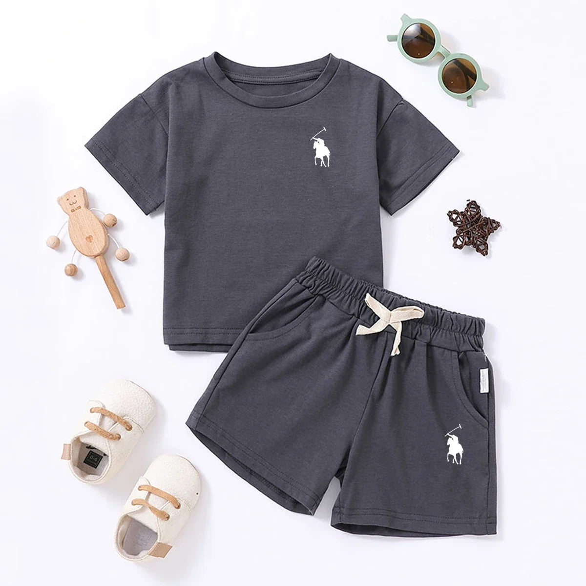 Summer Cotton Toddler 2pcs Boys Girls Printed Round Neck Top + Shorts Set Comfortable Skin-friendly Casual Clothing 2024 New