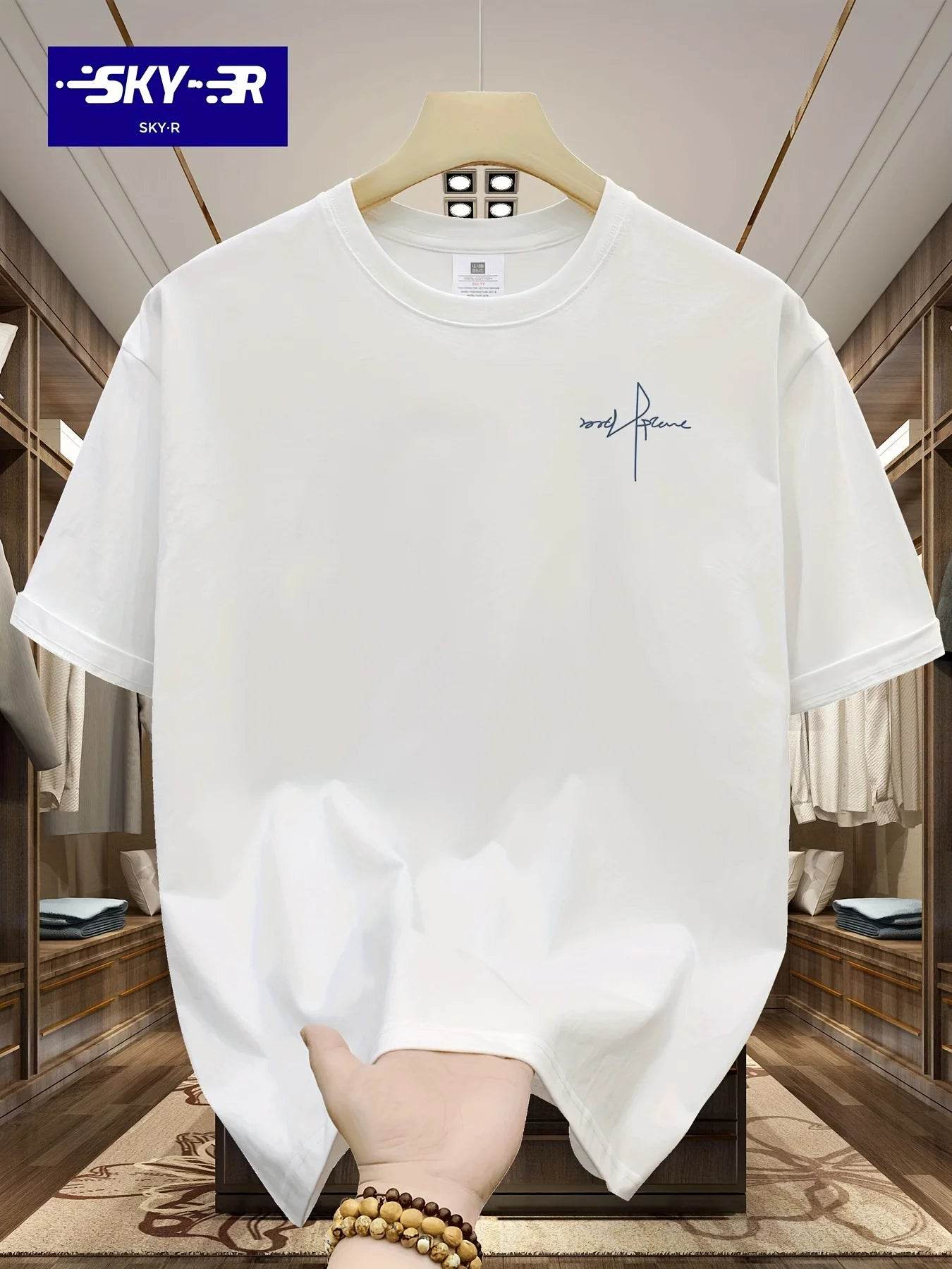 Summer Men's 100% Cotton Casual Sports Loose Large Size Letter Pattern Printed Comfortable Round Neck Short Sleeve T-shirt Top - AIAZ