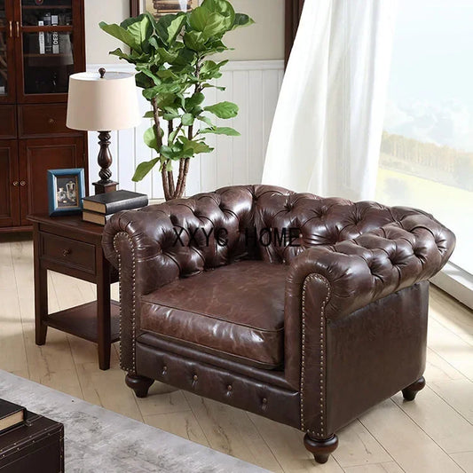 Imitation Oil Wax Leather Vintage Style Roll Arm Chesterfield Sofa Living Room Furniture de Salon