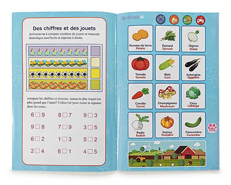 French and English Bilingual Finger Reading Children's Voice Book Intelligent Learning Toys French E-book Early Education Tool - AIAZ