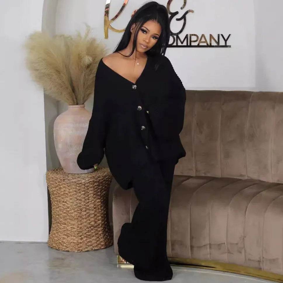 2 Piece Women Sets 2024 Autumn Winter Matching Sets Knitting Two Pieces Sets Sweater Top And Pants Suits Outfits Clothing - AIAZ