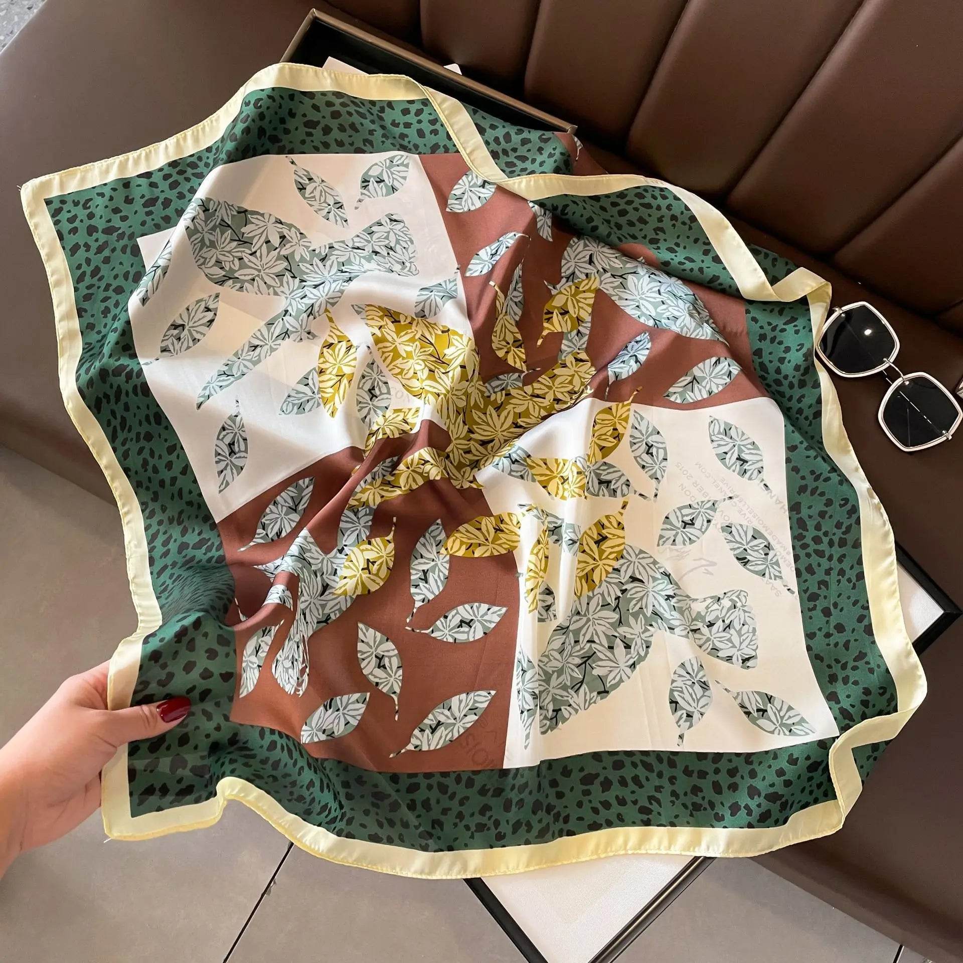 2024 New Leopard Print Square Scarf Women's Imitation Silk Scarf Casual Versatile Decoration Small Neck Scarf 70CMx70CM - AIAZ