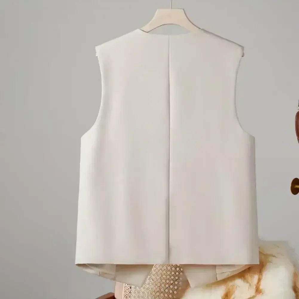 Women Suit Vest Elegant Women's V Neck Business Vest Sleeveless Waistcoat for Office Commute Style Solid Color Single-breasted - AIAZ