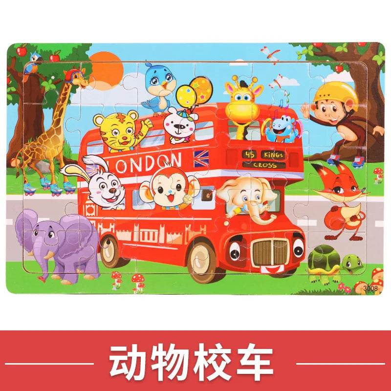 NEW Wooden 30pcs Puzzles Children Animal Dinosaur Cartoon Plane Puzzle Baby Early Education and Intellectual Building Block Toys - AIAZ