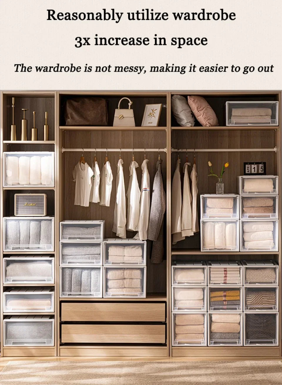 Wardrobe Storage Box High-capacity Drawer Style Stackable Container Transparent Plastic Containers for Household Use Storage
