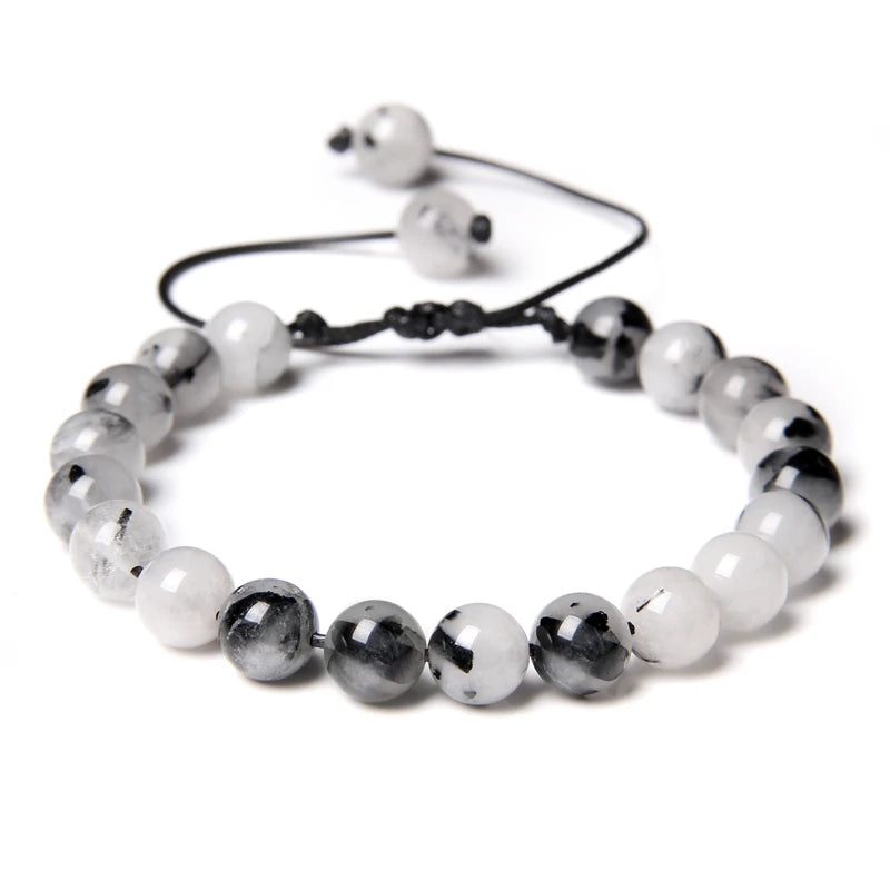 8MM Stone Bead Braid Bracelets Minimalist Natural Carnelian Agates Jades Gem Woven Bangle Healing Jewelry Gift For Women Men