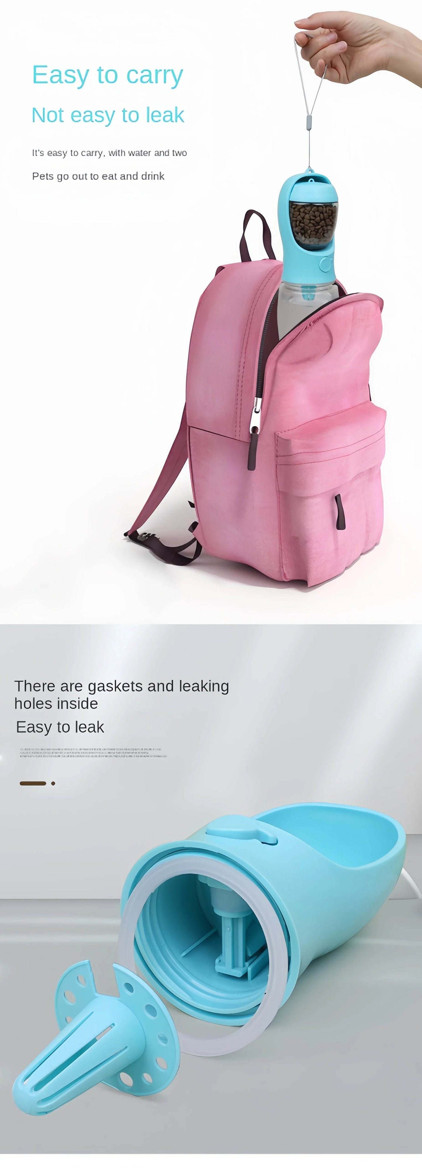 Portable Dog Cat Water Bottle with Storage Food and Water Container for Puppy Pets dogs Feeder Bowl Outdoor Travel Pet supplies - AIAZ