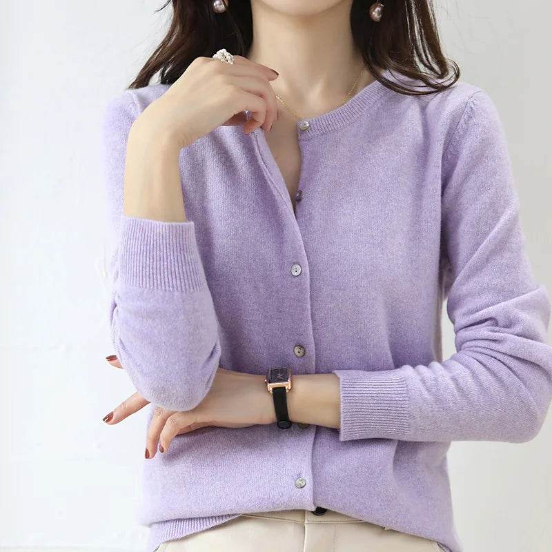 Knitted Cardigan Women's Sweater Autumn And Winter 2022 New Solid Color Coat Round Neck Short Long Sleeve Loose Korean Fashion - AIAZ