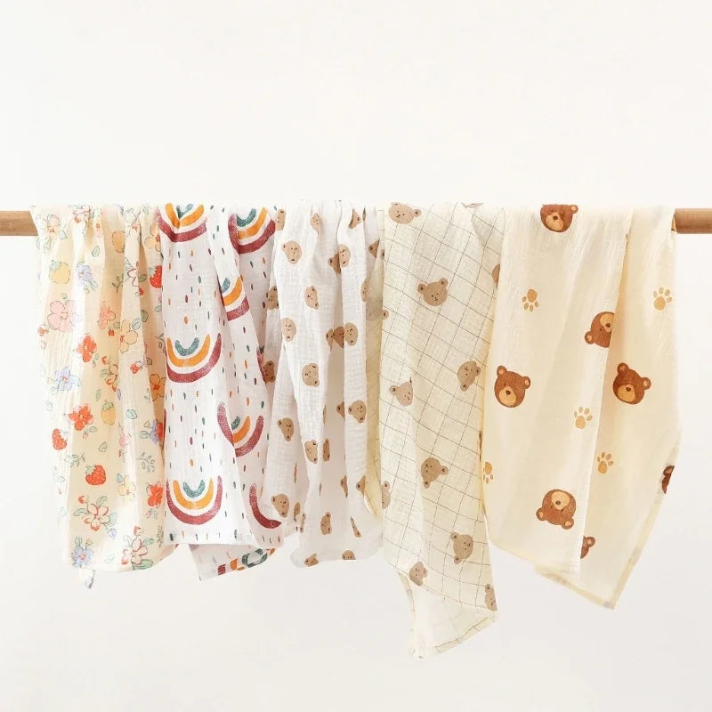 Baby Cotton Muslin Swaddle Blanket Floral/Animal Print Stroller Blanket Infant Diaper Newborn Receiving Blanket