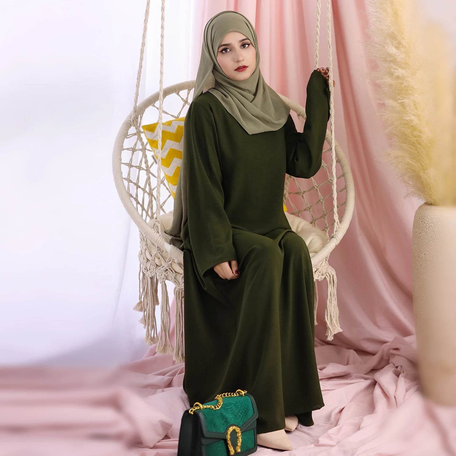 2025 Fashion Simple Muslim Dress Solid Abaya Arab Turkey Dubai Kaftan Modest Long Sleeve Maxi Dress Islamic Clothing LR593 - AIAZ