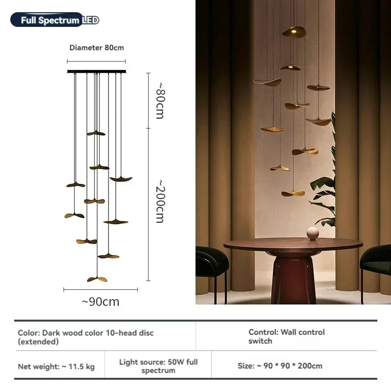 Japanese Lotus Leaf Chandelier Wabi Sabi Solid Wood Lamp Living Dining Room Zen Tearoom Villa Duplex Kitchen Island Linear Light