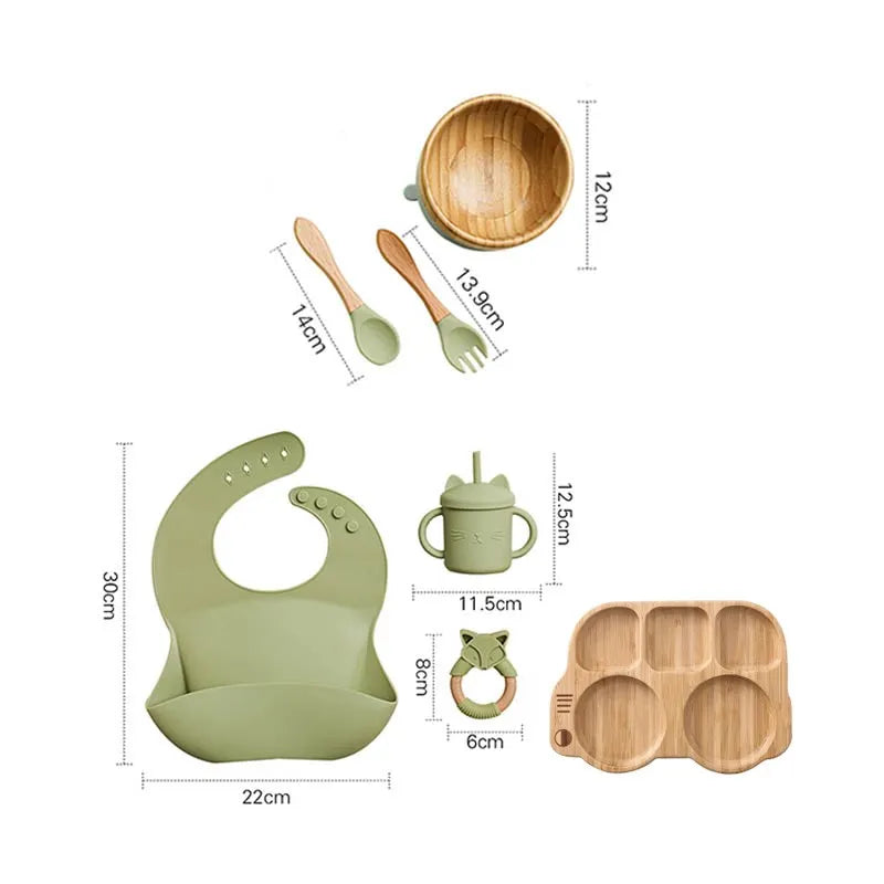 Wooden Dinner Plate Feeding Supplies Bamboo Baby Tableware Silicone Suction Plate Bowl BPA Free Baby Stuff Newborn Accessories