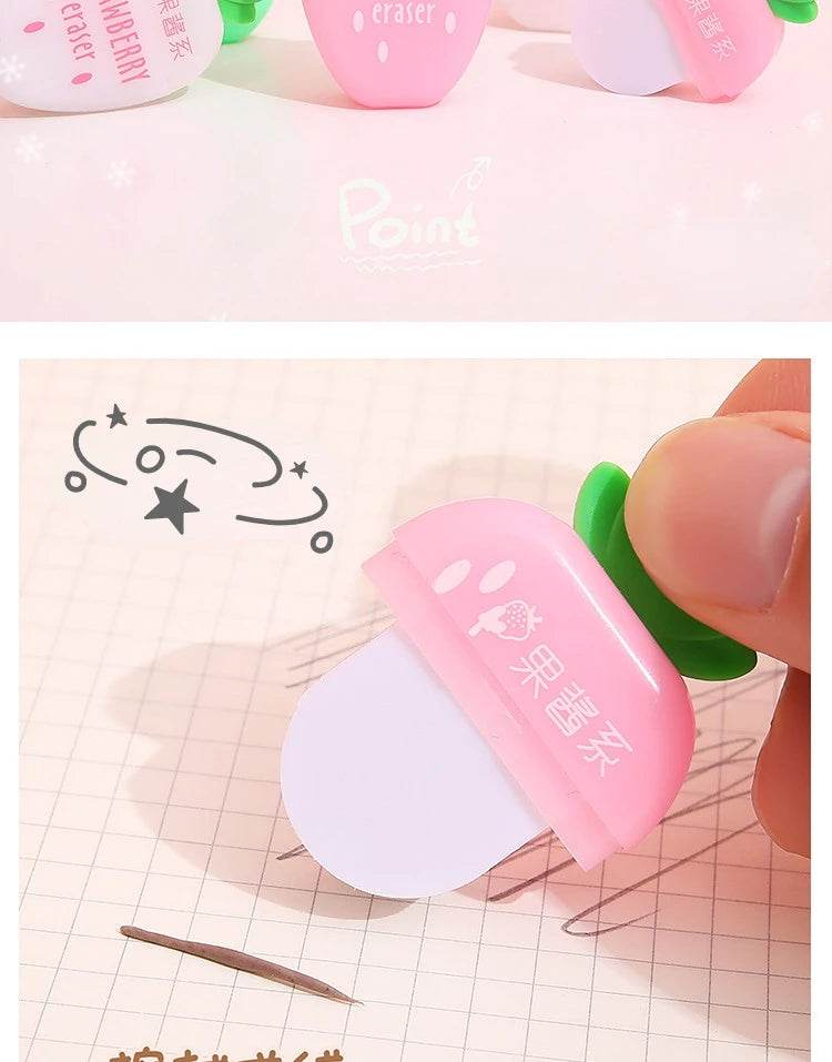 3 pcs/lot Sweet Strawberry Rubber Eraser School Supplies Stationery Kids Students Cool Prizes Cute Erasers - AIAZ