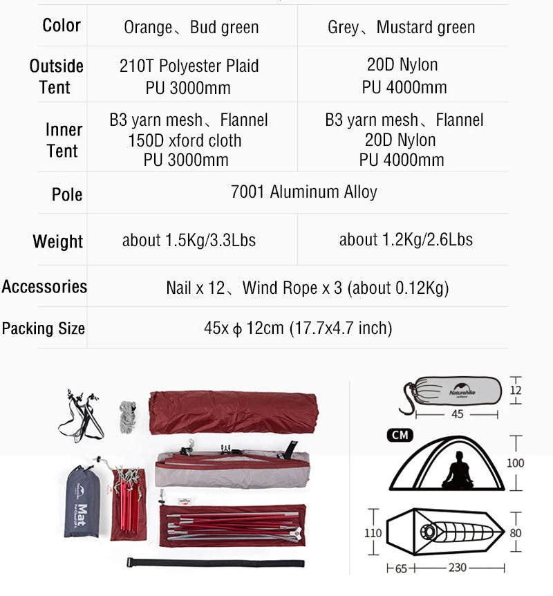 Naturehike Camping Tent Ultralight Portable Cloud Up 1 Person Shelter Tent Folding Backpack Waterproof Tent Travel Beach Tent