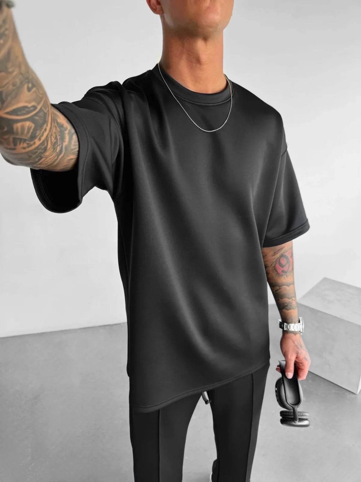 Men 2025 summer fashion sports design sense simple casual solid color quick drying short-sleeved T-shirt trend clothes - AIAZ