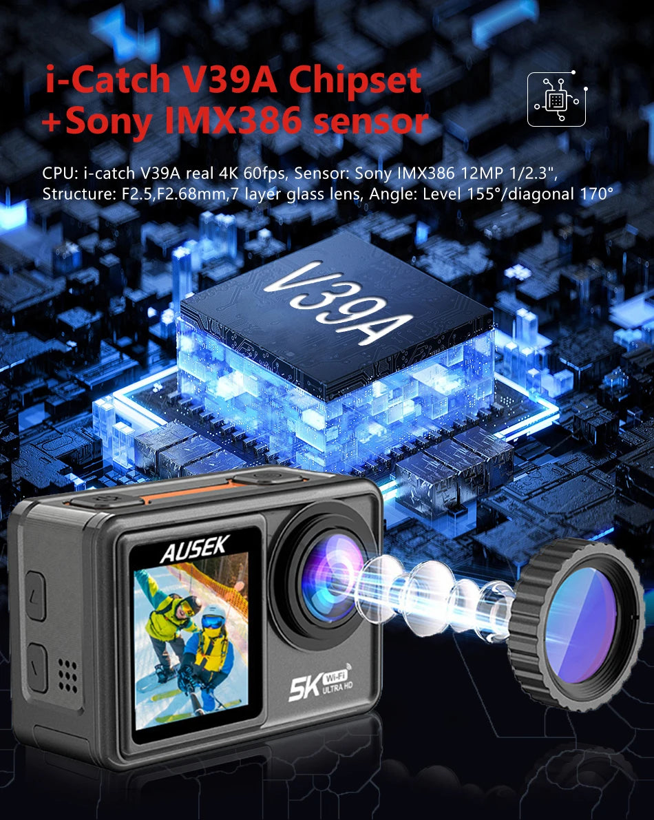 2" IPS Dual Screen Action Camera 5K 30FPS  4K 60FPS 48MP EIS Video With Optional Filter Lens 1080P Webcam Vlog WiFi Sports Cam