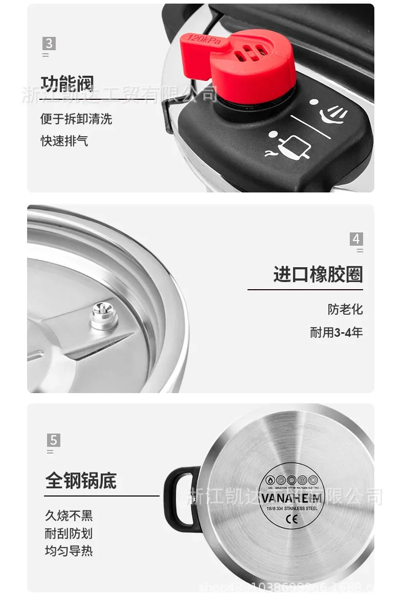 MOEYE 4/6L Pressure Cooker Multifunctional Pressure-Limited Explosion-proof Pressure Cooker Stainless Steel Kitchen Pressure Pot