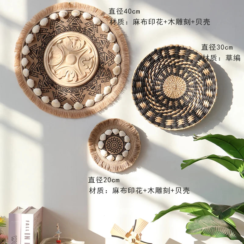 Bohemian Wall Decorations, Woven Grass and Rattan Wall Ornaments, Wall Decorations for Restaurant Background Walls