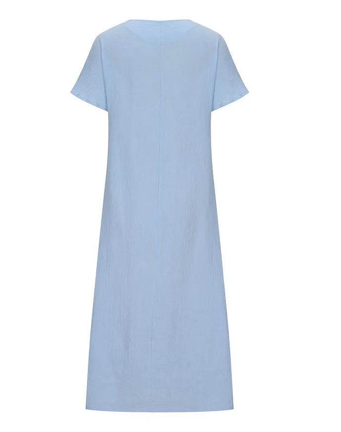 Boho Vintage Embroidered Cotton Linen Long Dresses Women Summer 2025 New V Neck Split Hem White Dress Beach Party Dress Robe - AIAZ