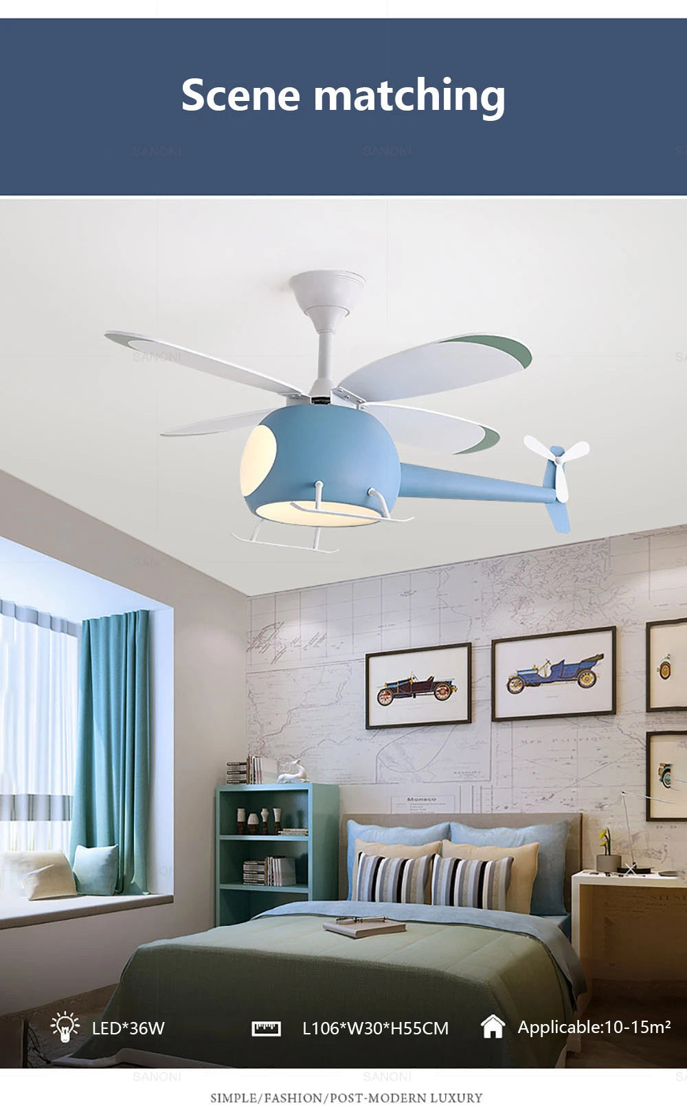 Cartoon Ceiling Lamps for Room Helicopter Fan Chandelier for Children's Bedroom Indoor Led Lights Fixture Luster Home-appliance