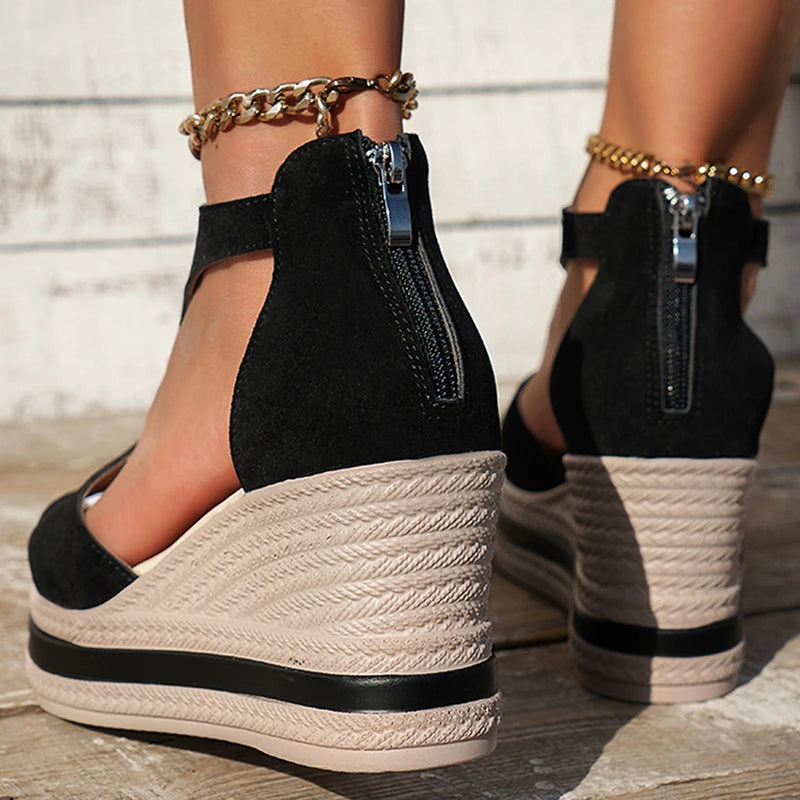 Summer Cover Heel Platform Sandals Women Fashion T-Strap Wedge Heel Sandal Female New Style Outwear High Heel Sandalias Mujer