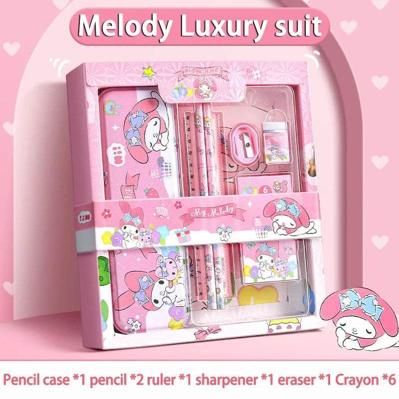 Sanrio Kuromi Melody Cinnamoroll Stationery Gift Box Girls Primary School 12-Piece School Supplies for Children Kawaii New Hot - AIAZ