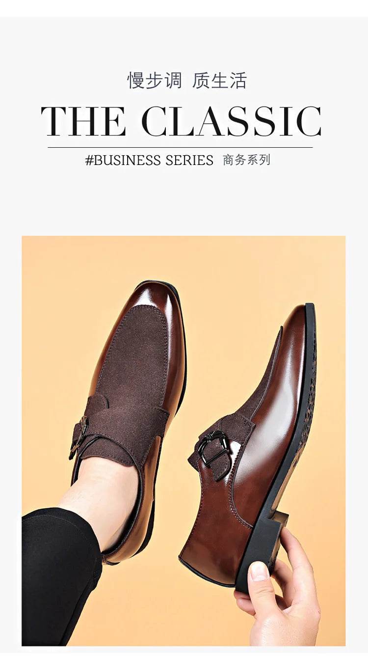Casual Business Shoes for Men Point Toe Men Dress Buckle Shoes Luxury Men's Wedding Formal Shoes Derby Party Oxford Footwear - AIAZ