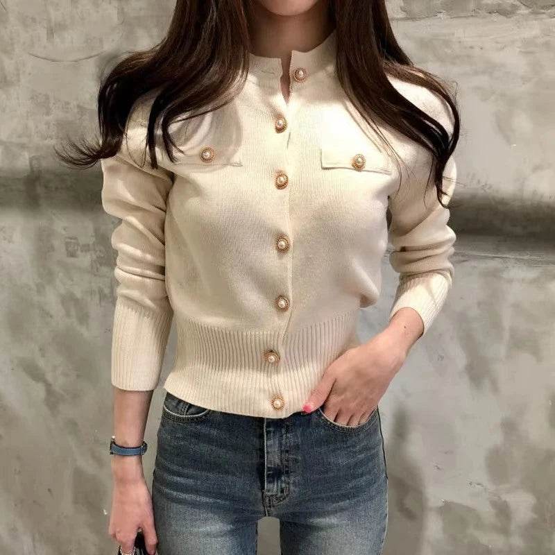 2025 Autumn Long Sleeve Fashion Women Cardigans Sweater Knitted Coat Short Casual Single Breasted Korean Slim Chic Ladies Tops - AIAZ