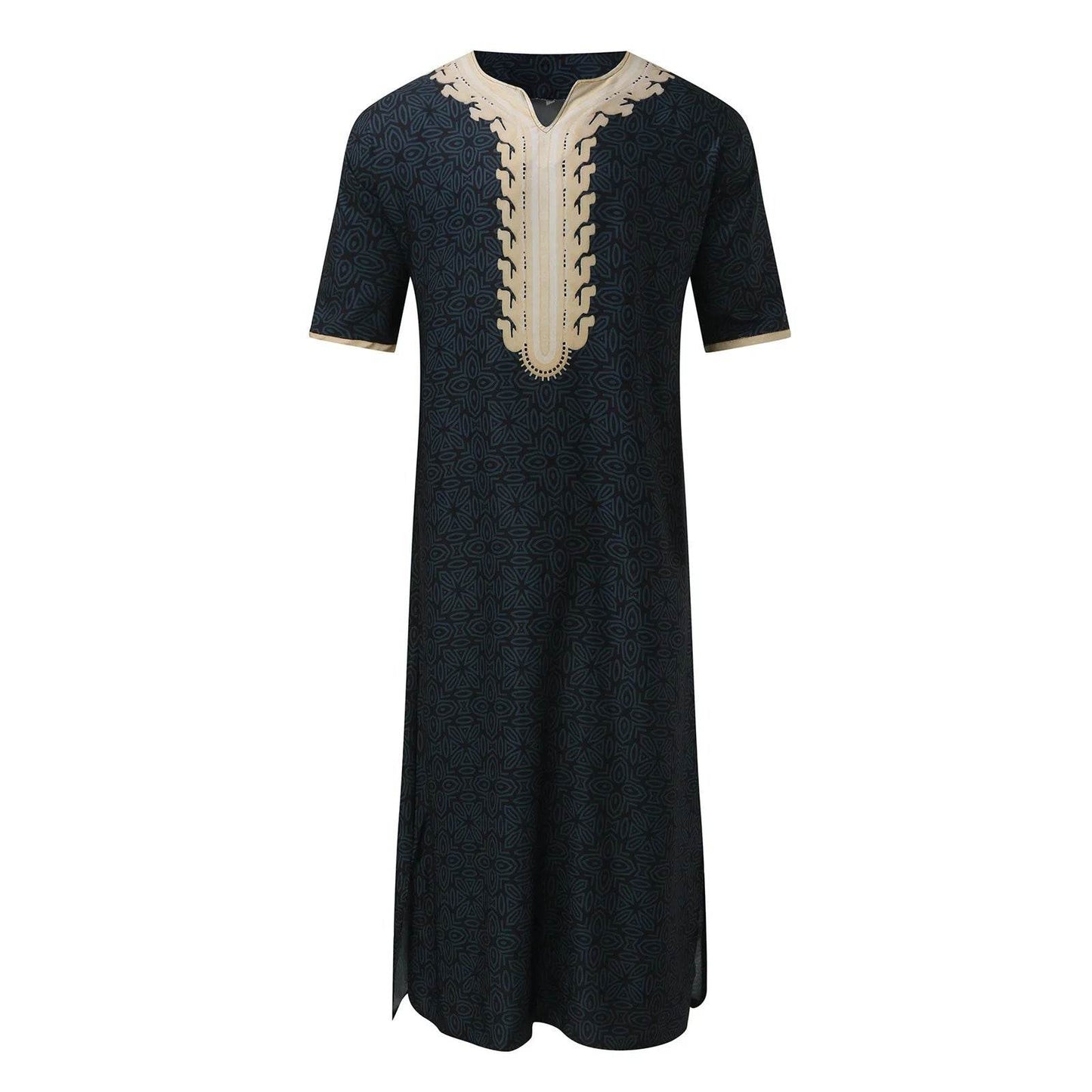 Men Muslim Summer Fashion Loose Robe Islam Kaftan Men Clothing Dubai Luxury Muslim Abaya Muslim V-neck Short Sleeve Printing - AIAZ