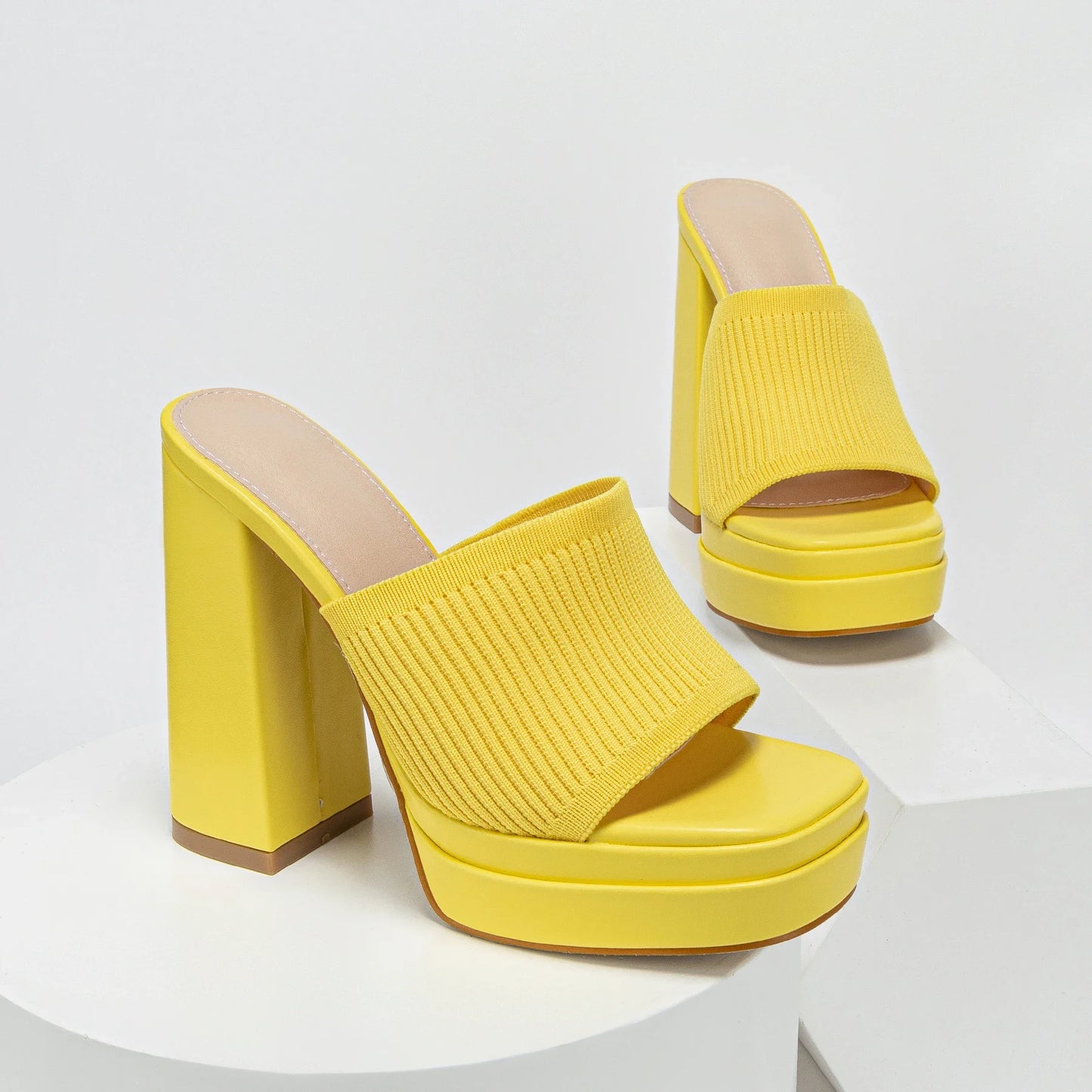 Summer Fashion Waterproof Platform Open Toe Knitted Comfortable Sexy Women High Heel Slippers Party Wedding Shoes