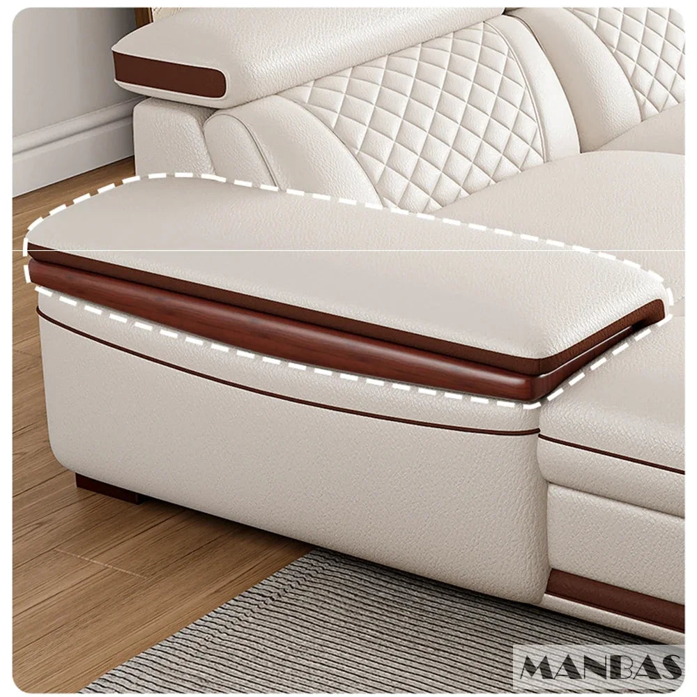 MINGDIBAO Premium Italian Genuine Leather Sofa Set for Living Room with Adjustable Headrests and Built-in Bluetooth Speaker, USB