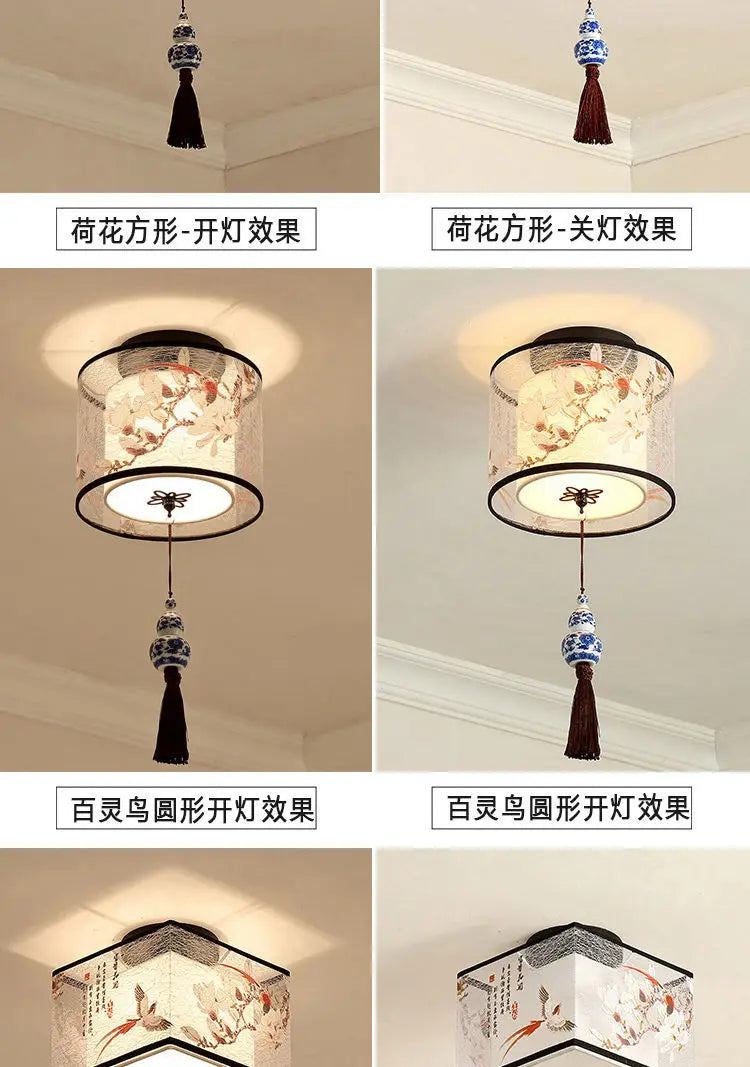 New Chinese Chandelier Lustre Ceiling Lamp Simple Corridor Chinese Painting Ceiling Lights Creative Suspendu Lotus Led Lighting